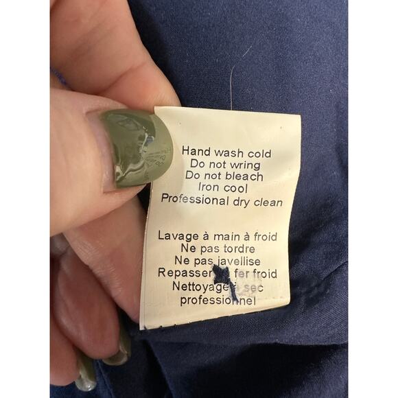 Anthro 11:1 TYLHO Navy Polka Dot Tie-Neck Dress L Breezy Retro Style Old Money - Picture 11 of 11